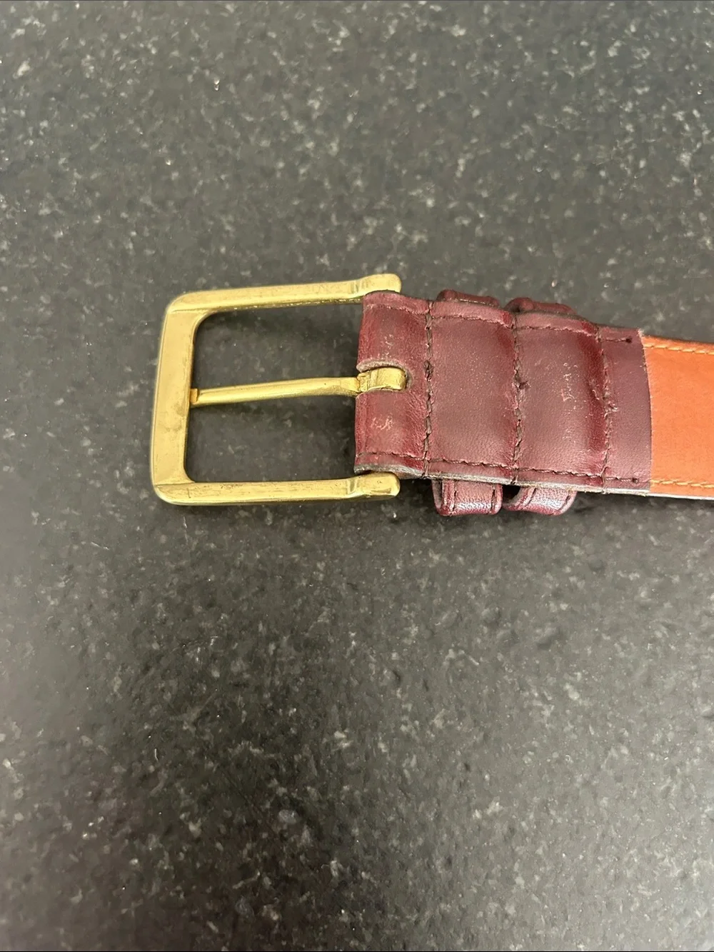 Coach Men's Burgundy Leather Belt with Gold-Tone Buckle and Tan Interior